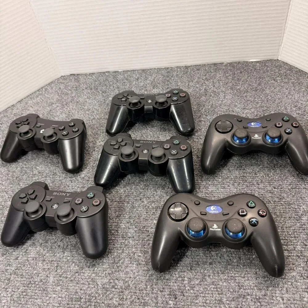 Sony PlayStation 3 PS3 Wireless Controllers Lot 6 Black Gamepad Logitech